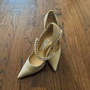 Jimmy Choo Gold Heels with Pearl Accent